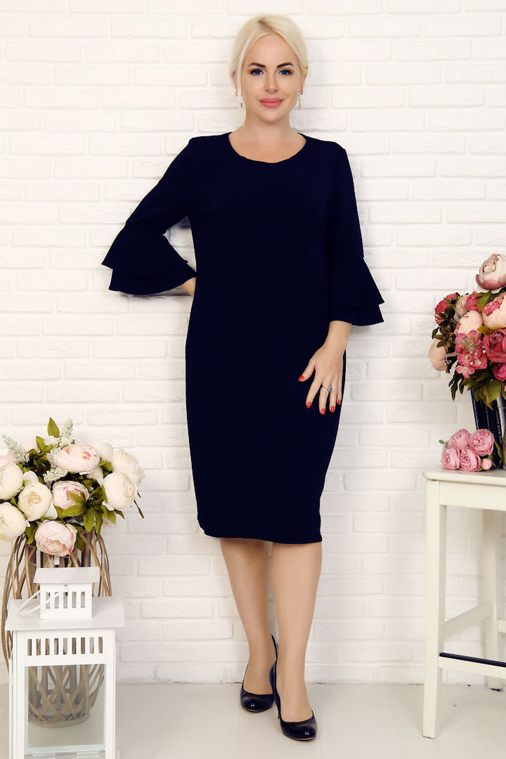 Фото товара 20326, синее платье с воланами на рукавах